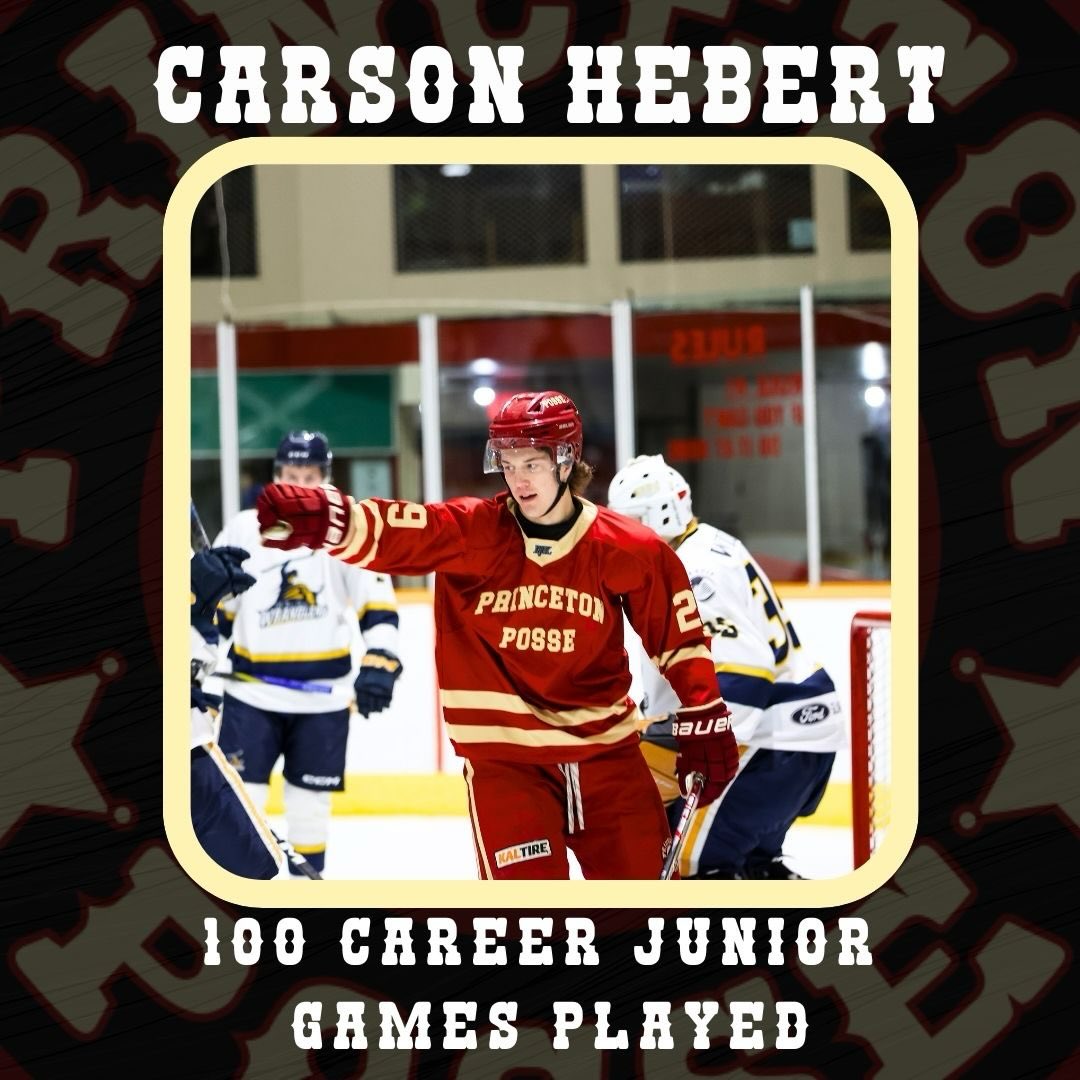 Now that the puck has dropped in Kelowna we have to congratulate @carsonhebert_ on 💯 KIJHL CAREER GAMES 👏🏻 Carson has been with the Posse since 2023 & is an invaluable member of our team on & off the ice, it wouldn’t be the same without you heebs. 

#29 #100careergames #princetonposse #smalltownbighockey @kijhlhockey