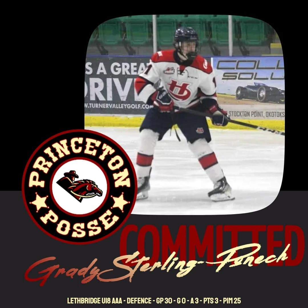 Commitment Alert!

The Princeton Posse are pleased to announce the signing of Lethbridge product, Grady Sterling-Ponech. After a strong season with the Lethbridge Hurricanes U18 AAA program, Sterling-Ponech will bring a strong defensive game and elite skating ability to the Posse's 2022-2023 lineup.

#LETSRIDE